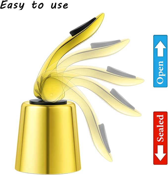 Wine Stoppers Set of 2 - Stainless Steel Wine Bottle Stopper with Silicone Seal, Reusable Beverage Preserver, Freshness Keeper, Premium Bottle Sealers, Ideal Wine Saver Accessory Gift Set