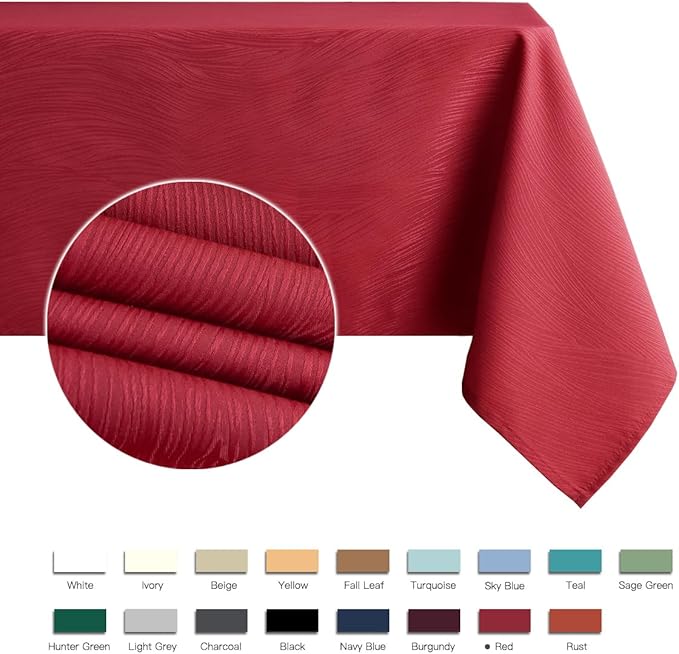 maxmill Jacquard Table Cloth Swirl Design Waterproof Antiwrinkle Heavy Weight Soft Tablecloths for Circular Table Cover and Kitchen Dinning Tabletop Square 60 x 60 Inch Red