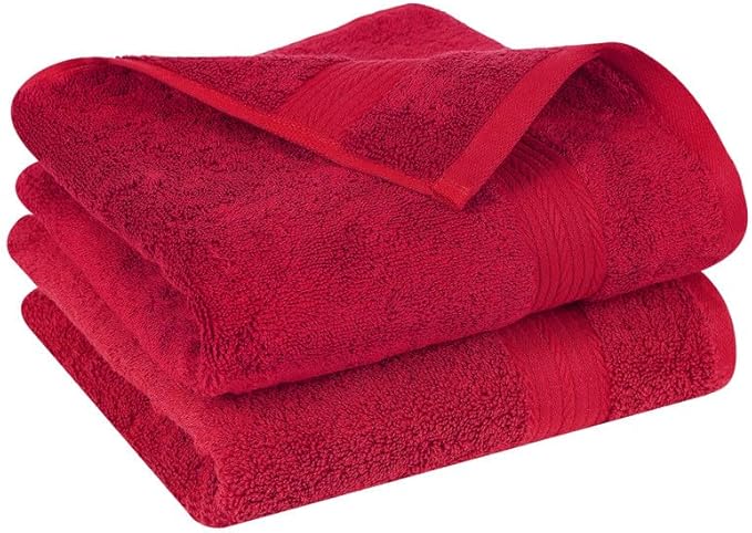 Ample Decor Bathroom Hand Towel 18 X 28 Inch 600 GSM 100% Cotton, Premium Soft Absorbent - 2 Pcs - Red