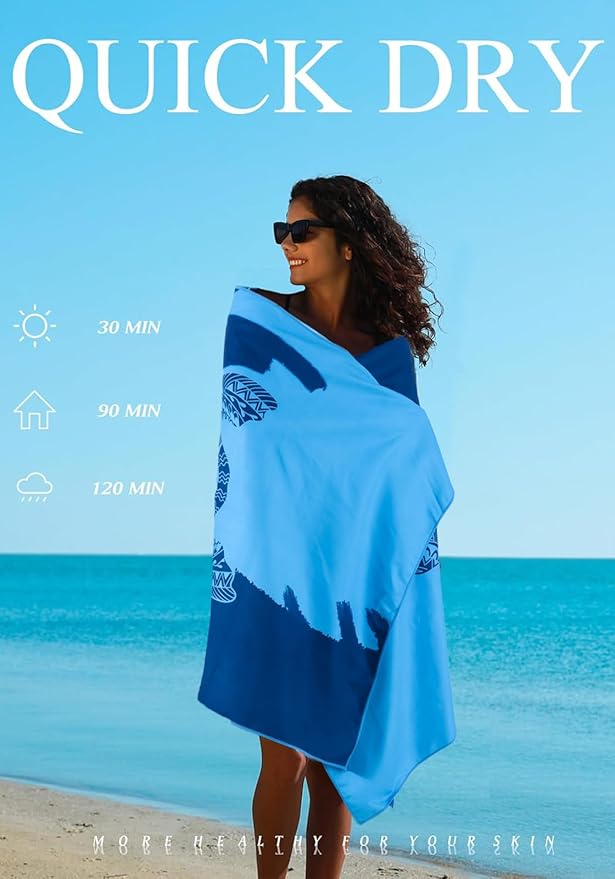 2 Pack Microfiber Lightweight Thin Beach Towel Sand Free Quick Dry Super Absorbent Large Towels for Swimming Pool Yoga Gym Travel Vacation Beach Accessories Essentials