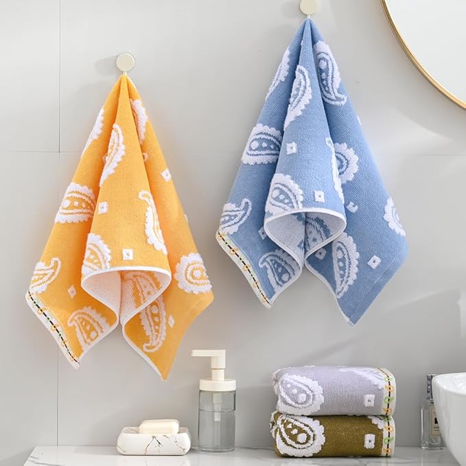 sense gnosis Brown Hand Towels Set of 2 Super Soft 100% Cotton Absorbent Paisley Pattren Jacquard White Terry Double-Sided Bath Hand Towels for Bathroom Decorative Gym Camping, 13 x 29 inch