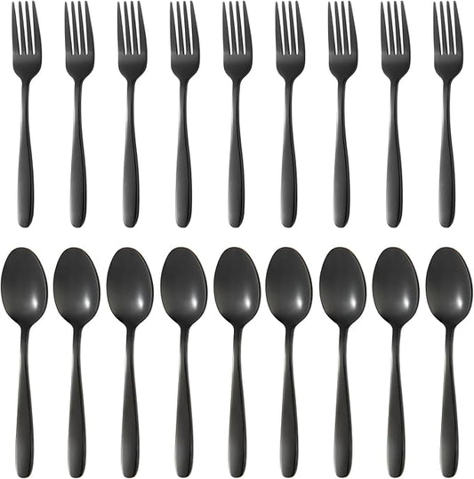 24-piece Black Forks and Spoons Silverware Set, Stainless Steel Flatware Cutlery Set for Home, Kitchen and Restaurant, Black Spoon and Fork Set,Dinner forks Mirror Polished