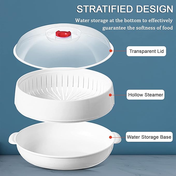 Microwave Vegetable Steamer, Microwave Steamer for Vegetables, Microwave Heating Bowl, Micro Cookware for Cooking (3 - Layer)