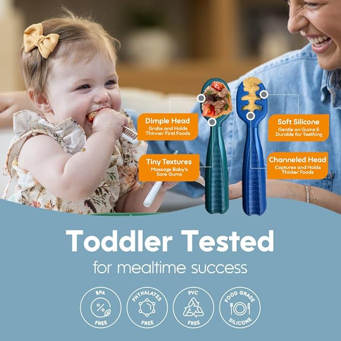 NumNum Baby Spoons Set, Feeding Littles x Silicone Pre-Spoon GOOtensils for Baby Led Weaning, Self-Feeding & Teething, First Stage Toddler Utensils for Ages 6+ Months, 3-Pack, BPA-Free (Jewel Tones)