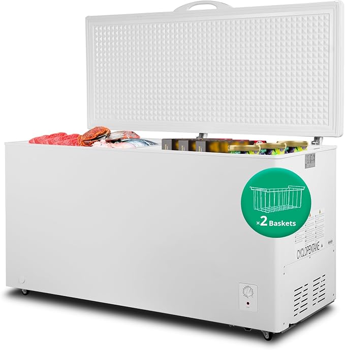 SMETA Chest Freezer 20.5 Cubic Feet Deep Freezer with 2 Baskets, Energy Efficient Freezer Chest Large Capacity Freezer Chest for Kitchen, Home, Basement, Garage Ready Chest Freezer with Wheels, White