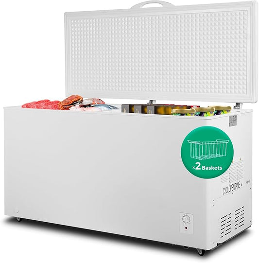 SMETA Chest Freezer 20.5 Cubic Feet Deep Freezer with 2 Baskets, Energy Efficient Freezer Chest Large Capacity Freezer Chest for Kitchen, Home, Basement, Garage Ready Chest Freezer with Wheels, White