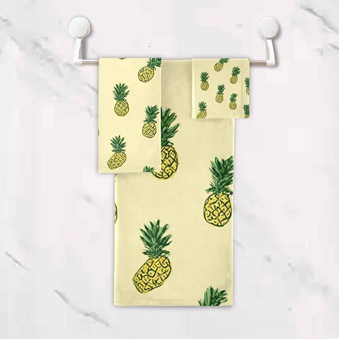 Light Yellow Pineapple01 Decorative Towels for Bathroom Bath Towel Sets Absorbent Microfiber Fancy Beach Towels Bathroom Towel Washcloth Sets