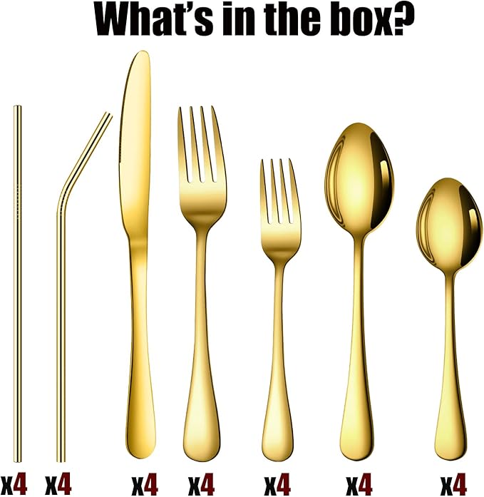 28 Pieces Gold Silverware Service for 4 Flatware Set Stainless Steel Utensils Cutlery Set Dishwasher Safe Flatware (Gold, 28)
