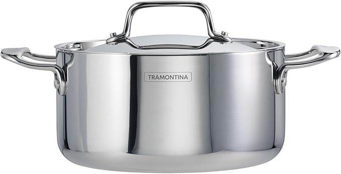 Tramontina Utsava Tri-Ply Clad Stainless Steel 3.25-Quart Casserole with Lid and Ceramic Non Stick Interior, Induction-Ready Small Dutch Oven Pot