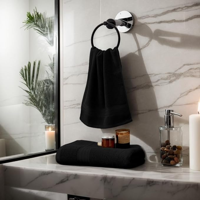 COZYART Black Bathroom Towel Sets 6Pcs 650 GSM 100% Cotton Bath Towel Set for Bathroom Super Absorbent Durable Luxury Set with 2 Bath Towels, 2 Hand Towels, 2 Washclothes