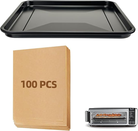 Replacement Baking Pan and Parchment Paper for Ninja Foodi SP101, Black Non-stick Baking Tray Air Fryer Liners Air Fryer Oven Accessories for Ninja Flip Toaster Oven