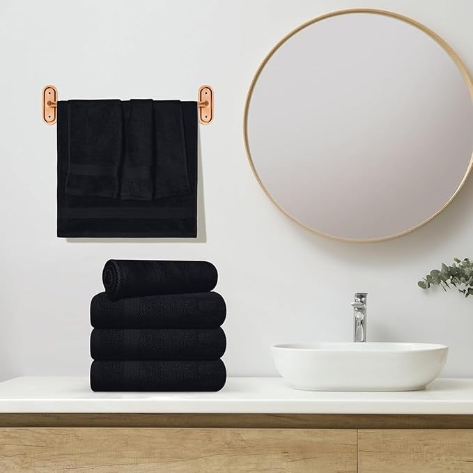 24 Pack Premium Hand Towels – 100% Cotton, Soft & Highly Absorbent – 16x27 Inches, Black Bulk Towels for Bathroom, Spa, Gym & Daily Use