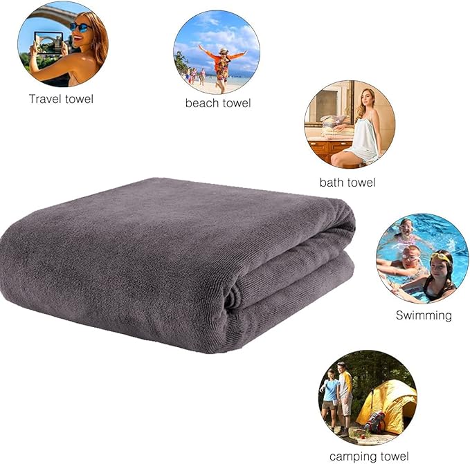 MYLSMPLE Microfiber Luxury Grey Bath Towel Extra Large Bath Sheet Beach Towel (36 Inch X 72 Inch, Grey)