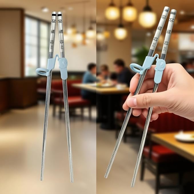 Chopsticks Helper, 5 set Light Blue Holders for 0.276-inch Diameter Chopsticks,Training for kids and Adults,Gift Box Set