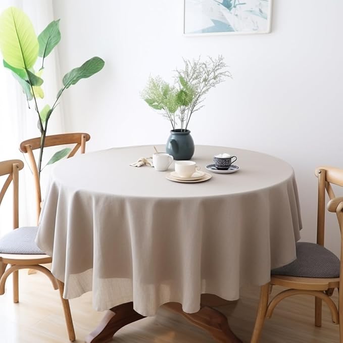 EVERLY 100% Pure Linen Round Tablecloths 60Inches for Dining,Buffet Parties,Picnic,Events,Weddings and Restaurants,Decorative Halloween,Thanksgiving Machine Washable Tablecloths-Natural Linen