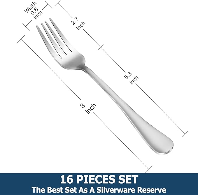 Dinner Forks,Set of 16 Top Food Grade Stainless Steel Silverware Forks,Table Forks,Flatware Forks,8 Inches,Mirror Finish & Dishwasher Safe,Use for Home,Kitchen or Restaurant
