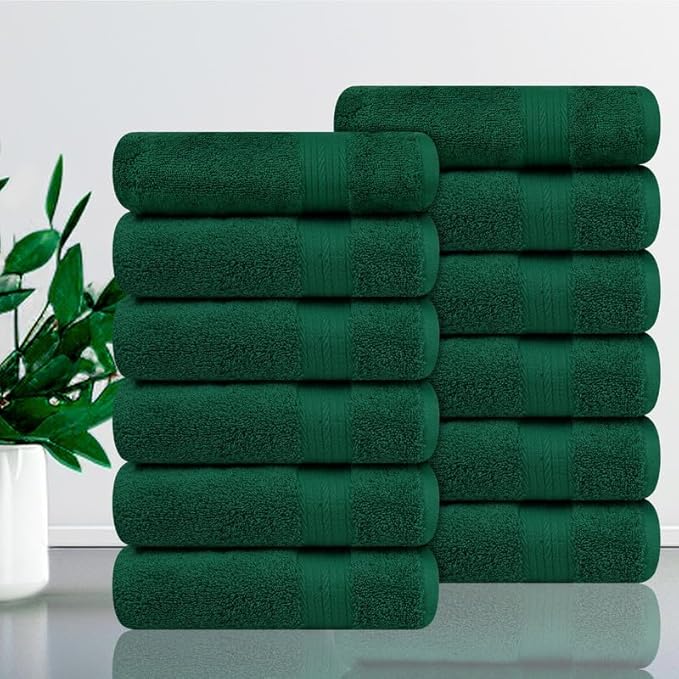 Ample Decor Hand Towels 18 X 28 Inch Pack of 12 600 GSM 100% Cotton, Soft Absorbent Thick Durable Premium Quality, for Hotel, Bathroom, Spa, Daily Use, Gym - Christmas Green