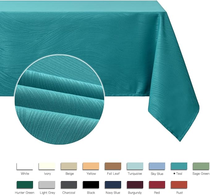 maxmill Jacquard Tablecloth Swirl Design Spillproof Wrinkle Free Water Resistant Heavy Weight Soft Table Cloth Decorative Fabric Table Cover for Outdoor and Indoor Use Square 52 x 52 Inch Teal