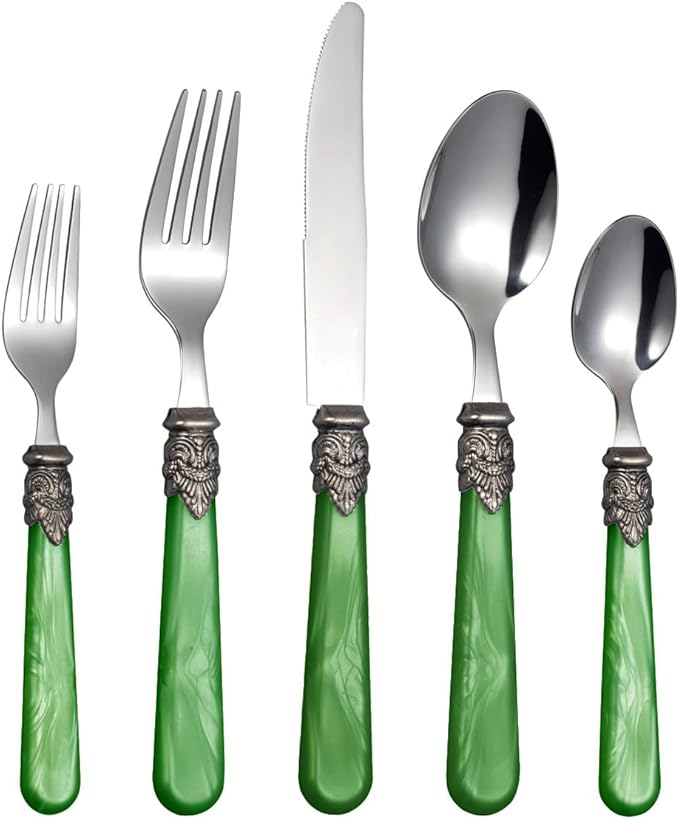 20 Pieces 18/10 Stainless Steel Elegant Silverware Set for 4,Vintage Flatware Set,Dishwasher Safe (20, Deep Green)