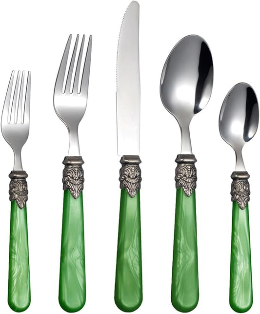 20 Pieces 18/10 Stainless Steel Elegant Silverware Set for 4,Vintage Flatware Set,Dishwasher Safe (20, Deep Green)