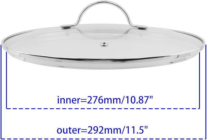Woogim 11 Inch Tempered Glass Lids with Stainless Steel Handle,Steam Vent Design,Dishwasher Safe and Oven Up to 480℉,Well-sealed Pot Cover Fits Frying Pans,Casseroles & Skillets