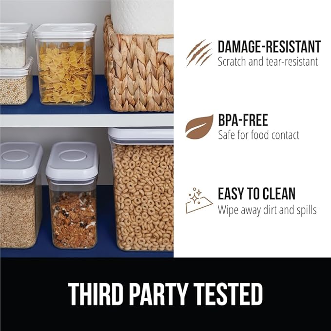 GORILLA GRIP DripGuard Shelf Liner, Non Adhesive Drawer and Kitchen Cabinet Protector, 24x240 Inch, Slip Resistant BPA Free Smooth Surface Plastic Liners for Cabinets, Bathrooms, Closets, Navy Blue