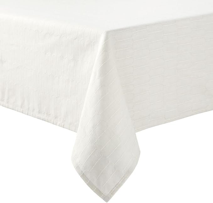 Martha Stewart Honeycomb Modern Farmhouse Polyester Cotton Rectangle Tablecloth, Beige, 60"x120"