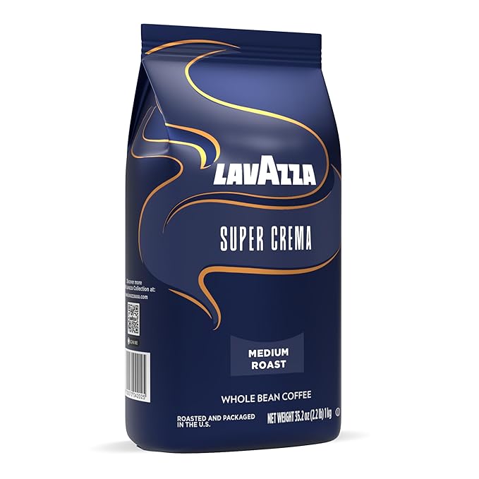 Lavazza Super Crema Whole Bean Coffee, Medium Espresso Roast, Arabica and Robusta Blend, 2.2 lb Bag, Package May Vary (Pack of 1)