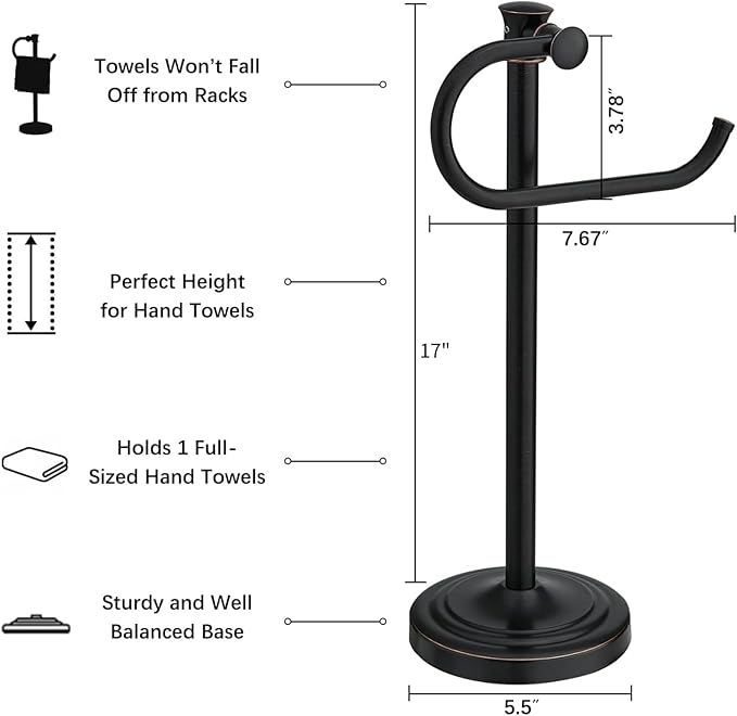 BESy 17 Inch Oil Rubbed Bronze Stand Towel Bar Hanger Hand Towel Bar Bathroom Vanity Countertop Towel Holder Free Standing Stainless Steel Towel Ring Hardware Accessories Towel Rack
