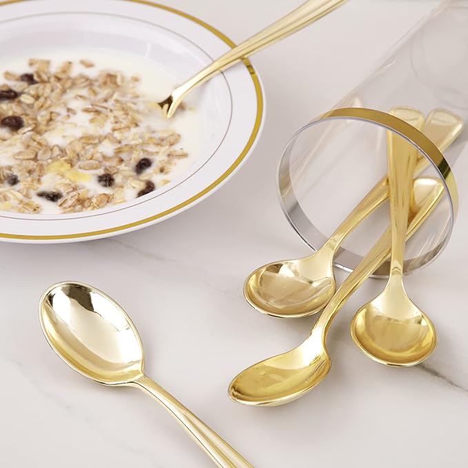 Liacere 200 Pack Gold Plastic Spoons - 6.7 inch Heavy Duty Plastic Spoons - Heavyweight Gold Disposable Spoons for Parties & Weddings & Restaurants & Christmas & New Year