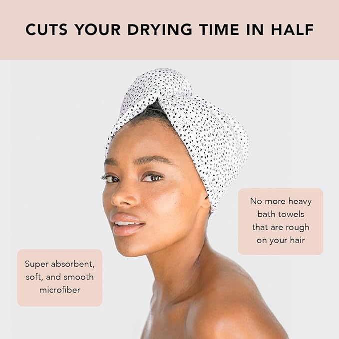 Kitsch Microfiber Hair Towel Wrap for Women - Microfiber Towel, Super Absorbent, Quick Dry, Anti-Frizz - for Long and Short Hairs, Turbans for Women, Wet and Curly Hair Wrap - Micro Dot