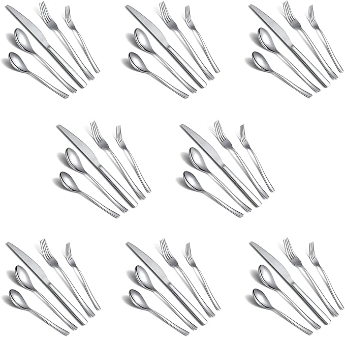 Silverware Set 40 Pieces, Stainless Steel Flatware Set, Mirror Polish Cutlery Set, Utensil Sets Service Set for 8 (Silver)