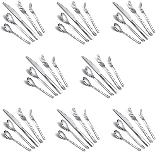 Silverware Set 40 Pieces, Stainless Steel Flatware Set, Mirror Polish Cutlery Set, Utensil Sets Service Set for 8 (Silver)