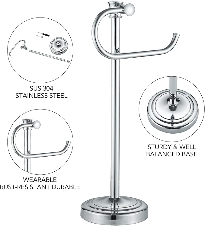 BESy 17 Inch Polished Chrome Stand Towel Bar Hanger Hand Towel Bar Bathroom Vanity Countertop Towel Holder Free Standing Stainless Steel Towel Ring Hardware Accessories Towel Rack