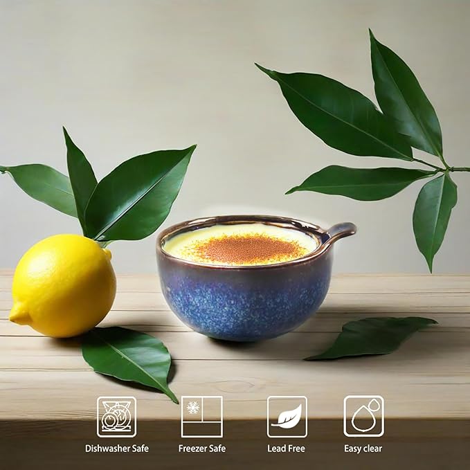 Ceramics Au Gratin baking Dishes Set of 6, Baking Tray Bake ware, 5.2 oz Ramekins, for Pie Pan, Appetizer, Tart, Dessert, Quiche, Oven Small dish, individual dishes