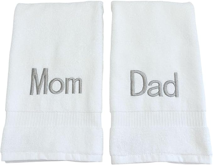 Silver Monogrammed Hand Towels for Bathroom - Luxury Hotel Quality Personalized Initial Decorative Embroidered Towel for Powder Room, Spa - GOTS Organic Certified - Dad and Mom