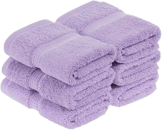 Superior Egyptian Cotton Pile Face Towel/Washcloth Set of 6, Ultra Soft Luxury Towels, Thick Plush Essentials, Absorbent Heavyweight, Guest Bath, Hotel, Spa, Home Bathroom, Shower Basics, Purple