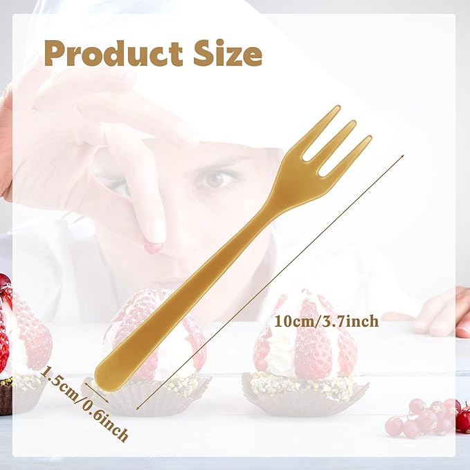 Skylety 500 Pcs Plastic Mini Forks 3.7 x 0.6 Inch Tiny Small Disposable Appetizer Cocktail Tasting Forks Utensils for Fruit Dessert Cakes Serving Supply(Gold)