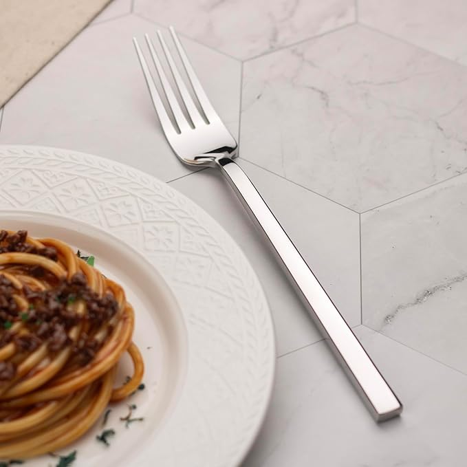 Alata Cube 12-Piece Forged Stainless Steel Dinner Forks, Mirror Finish, Dishwasher Safe