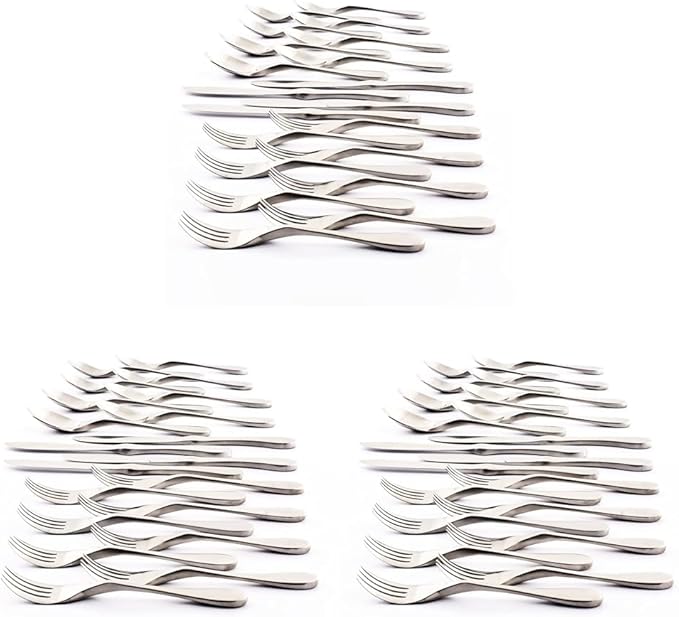 Knork Silverware Set - 20 Piece Matte Silver Cutlery - Ergonomic Design Utensil sets, 18/10 Stainless Steel Forks Spoons and Knives set (Pack of 3)