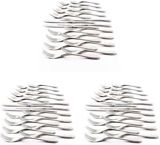 Knork Silverware Set - 20 Piece Matte Silver Cutlery - Ergonomic Design Utensil sets, 18/10 Stainless Steel Forks Spoons and Knives set (Pack of 3)