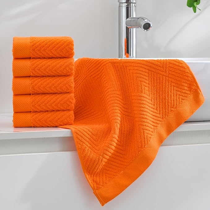 sense gnosis Super Soft Orange Washcloths Terry Striped Weave Pattern Ultra Absorbent 100% Cotton Washcloth for Home Bathroom Kitchen 13 X 13 Inch, 6 Pieces