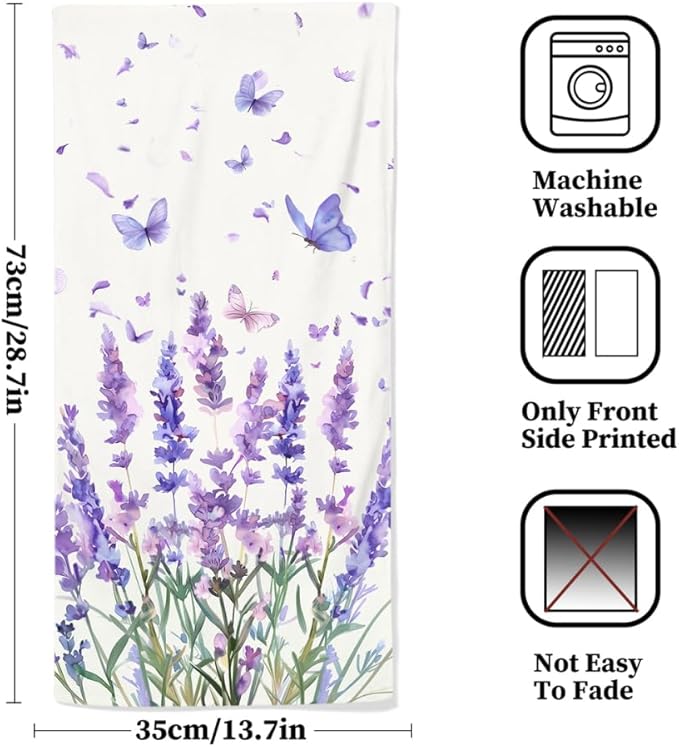 Lavender Hand Towels Set of 2 Lightweight Breathable Purple Floral Bath Towels Highly Absorbent Butterfly Lavender Towels for Bathroom Gym Hotel Decorative Kitchen Towels 28.7x13.7 Inch