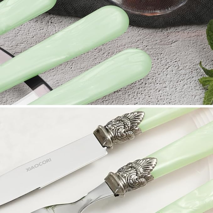 20 Pieces 18/10 Stainless Steel Elegant Silverware Set for 4,Vintage Flatware Set,Dishwasher Safe (20, Green)