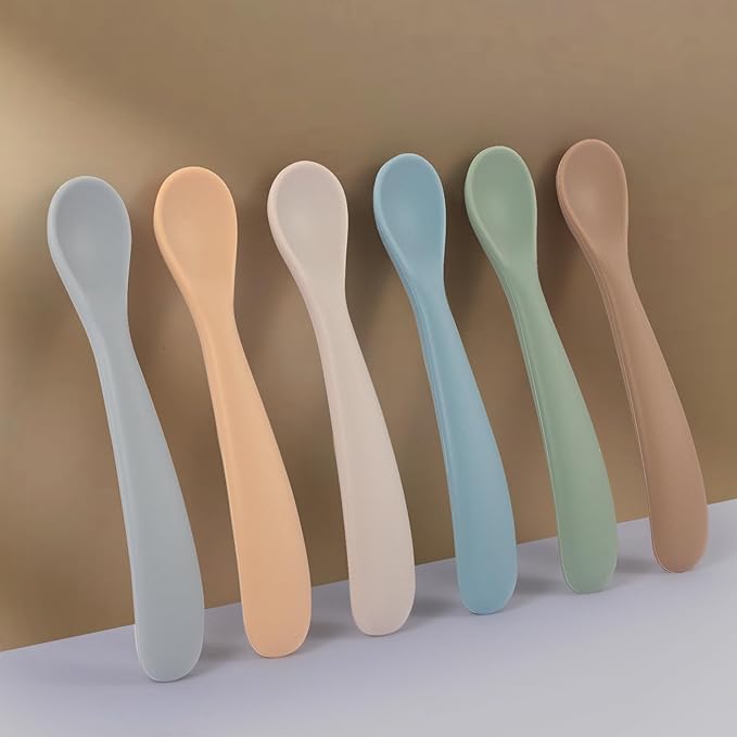 Baby Spoons, 6 Pack First Stage Silicone Feeding Spoons, Soft Tip Feeding Baby Utensils, Baby Led Weaning Supplies Training Spoons, Dishwasher and Boil Safe