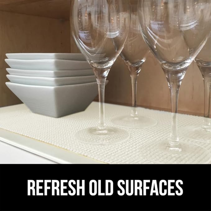 GORILLA GRIP powerGRIP Drawer Shelf and Cabinet Liner, Thick Strong Hold, Non-Adhesive Liners Protect Kitchen Cabinets and Cupboard, Bathroom Drawers, Easy Install, Breathable Mat, 12" x30' Snow White