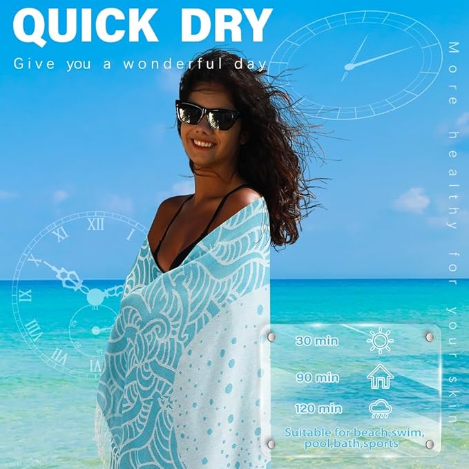 2 Pack Turkish Beach Towel Quick Dry Absorbent Cotton Lightweight Thin Bathroom Bath Pool Swim Towels Extra Large Oversized Sand Free Beach Accessories Essentials Stuff Cloud Adults Gift