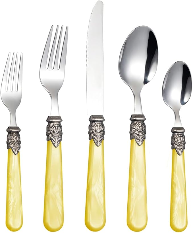 20 Pieces 18/10 Stainless Steel Elegant Silverware Set for 4,Vintage Flatware Set,Dishwasher Safe (20, Yellow)