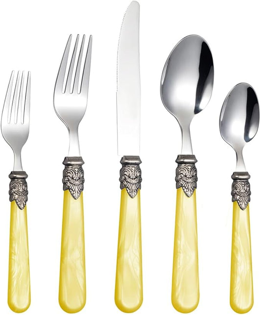 20 Pieces 18/10 Stainless Steel Elegant Silverware Set for 4,Vintage Flatware Set,Dishwasher Safe (20, Yellow)