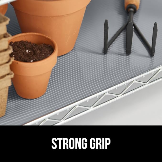 GORILLA GRIP DuraGuard Shelf Liner, Non-Adhesive Cabinet Liners for Kitchen Drawers, Shelves, Refrigerator, Pantry Storage, Bathroom Closet, Durable Waterproof BPA Free Ribbed Plastic, 12x20 Gray